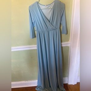 PinkBlush Light Blue Draped 3/4 Sleeve Maternity Maxi Dress, Size S